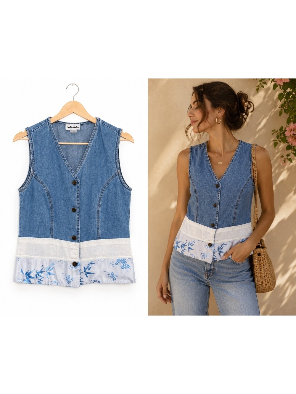 Vintage Palisades Y2K 100% Cotton Denim Vest Top - Women's Medium